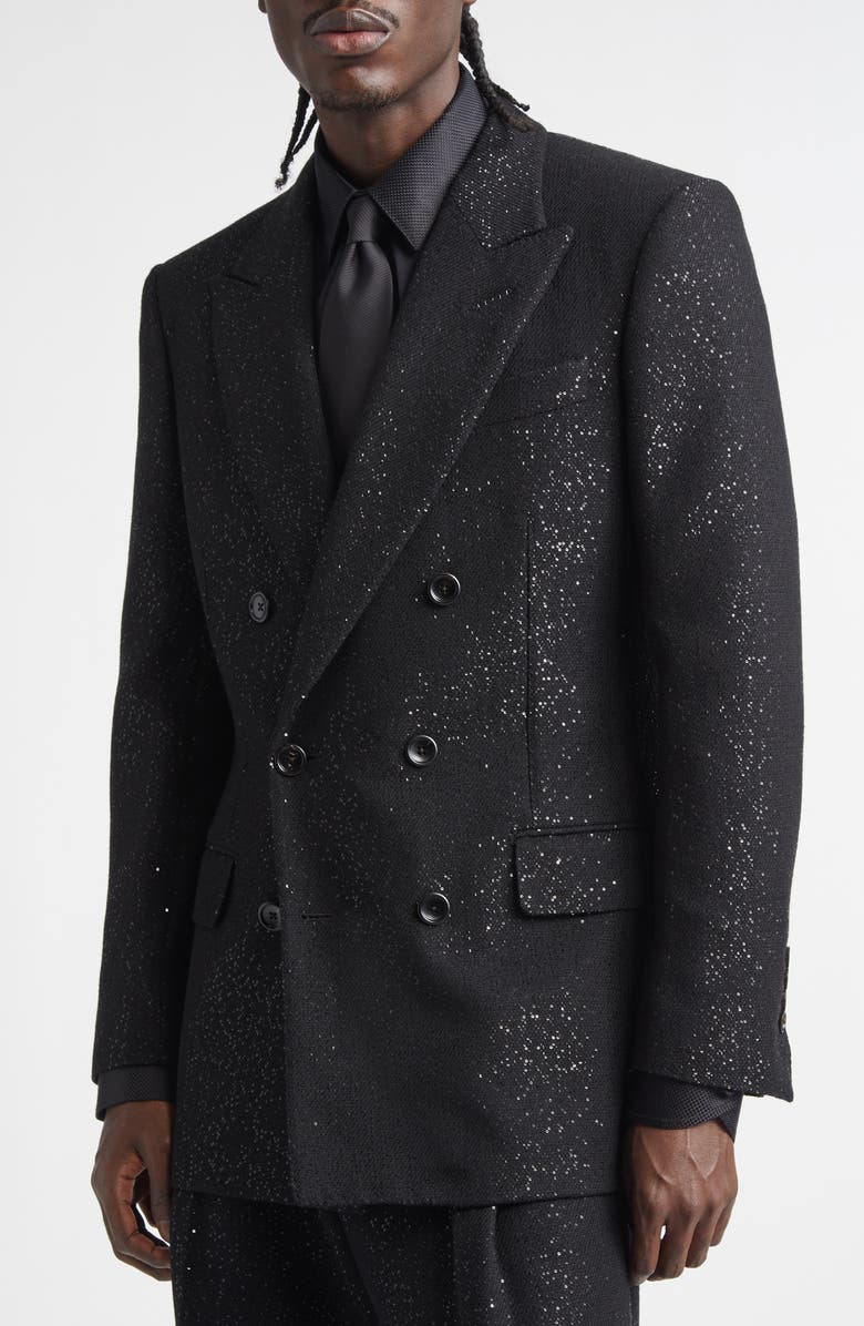 TOM FORD Sequin Light Double Breasted Wool Blend Bouclé Blazer, Alternate, color, Naa Black