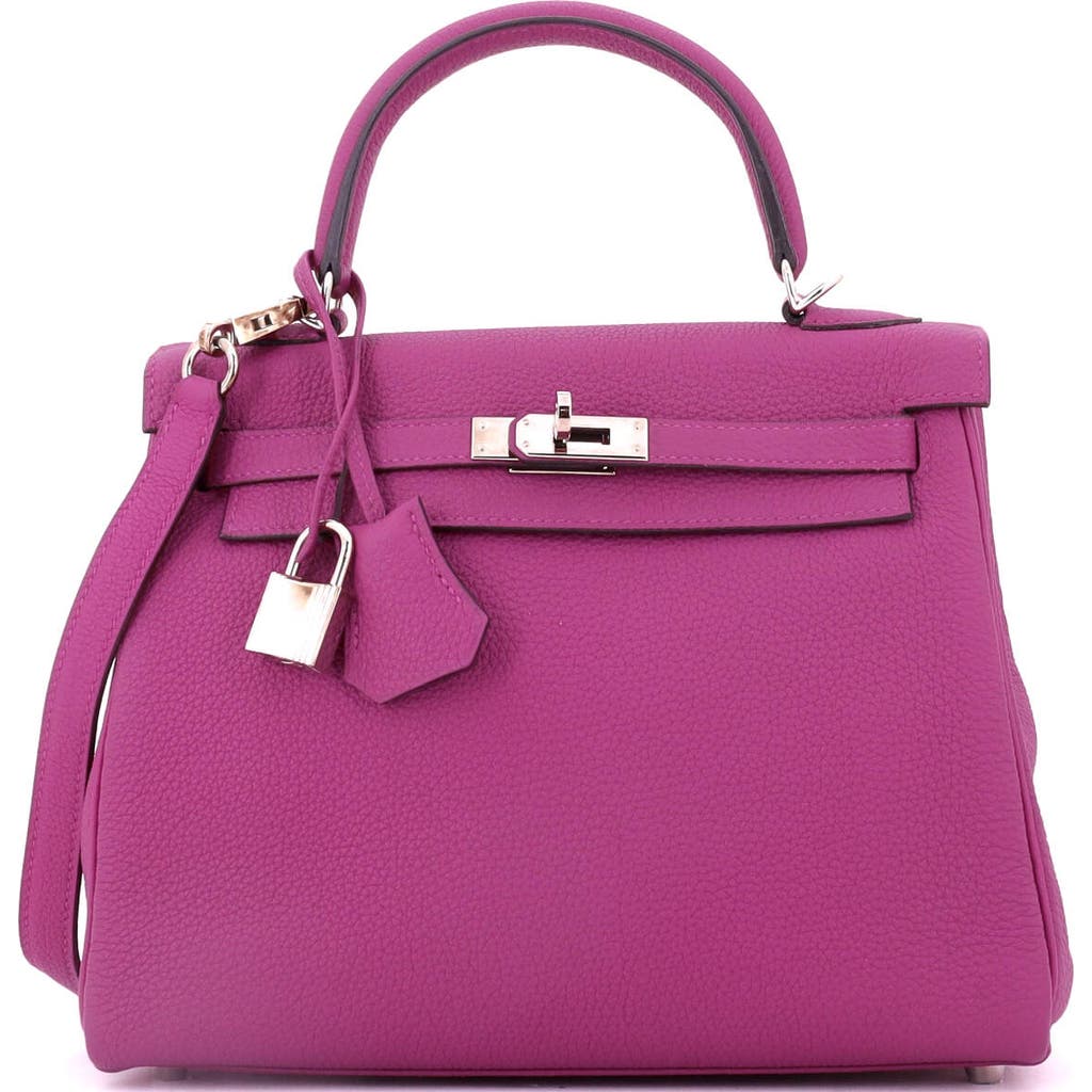 Pre-owned Hermes Hermes Kelly Handbag Pink Togo With Palladium Hardware 25 In Purple