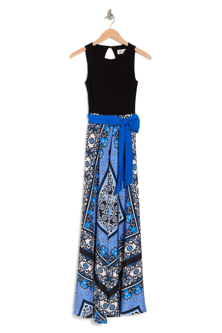 Scarf Print Sleeveless Maxi Dress, Alternate, color, COBALT