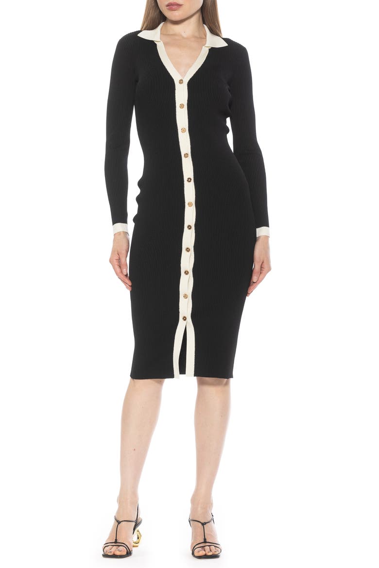 Cordelia Knit Long Sleeve Shirtdress, Main, color, BLACK