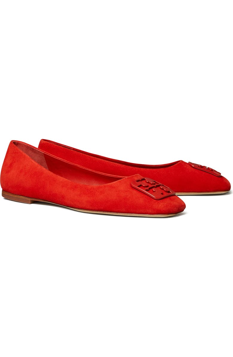 Tory Burch Georgia Square Toe Ballet Flat, Main, color, Triple Red Suede