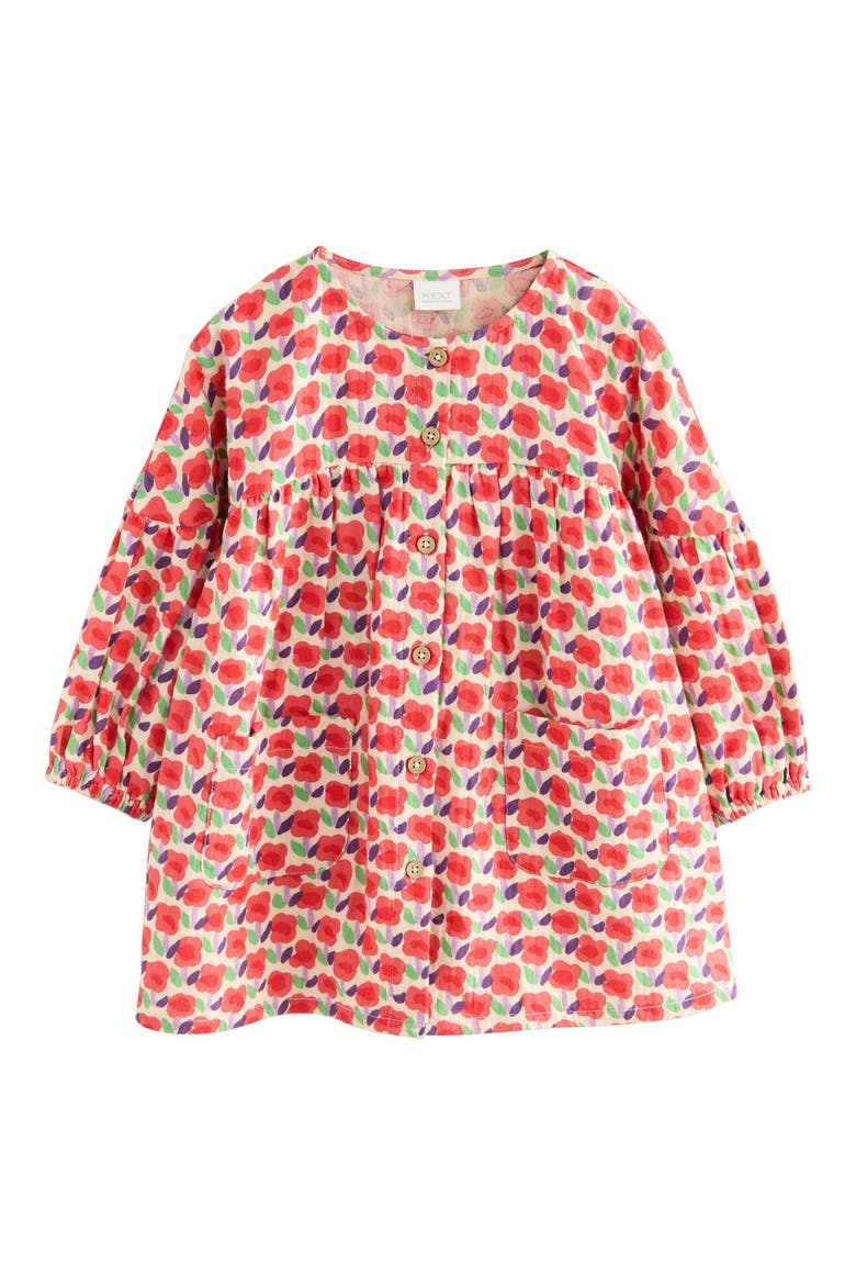 Kids' Floral Long Sleeve Cotton Dress, Main, color, RED