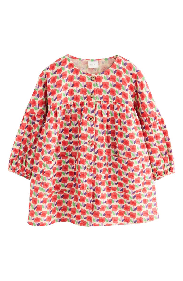 NEXT Kids' Floral Long Sleeve Cotton Dress, Main, color, Red