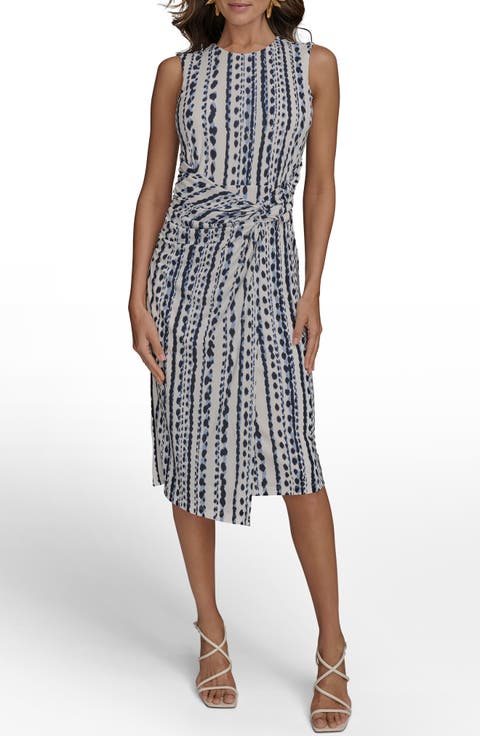Abstract Print Gathered Sheath Dress