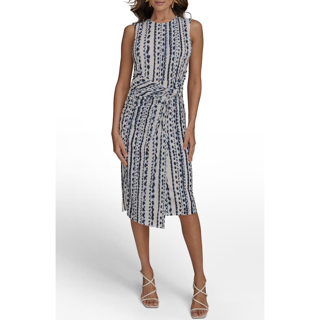 Donna Karan New York Abstract Print Gathered Sheath Dress In Gray