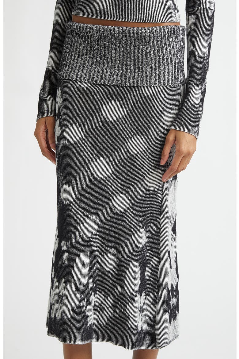 Illusion Floral Jacquard Rib Sweater Skirt, Alternate, color, BLACK/ WHITE