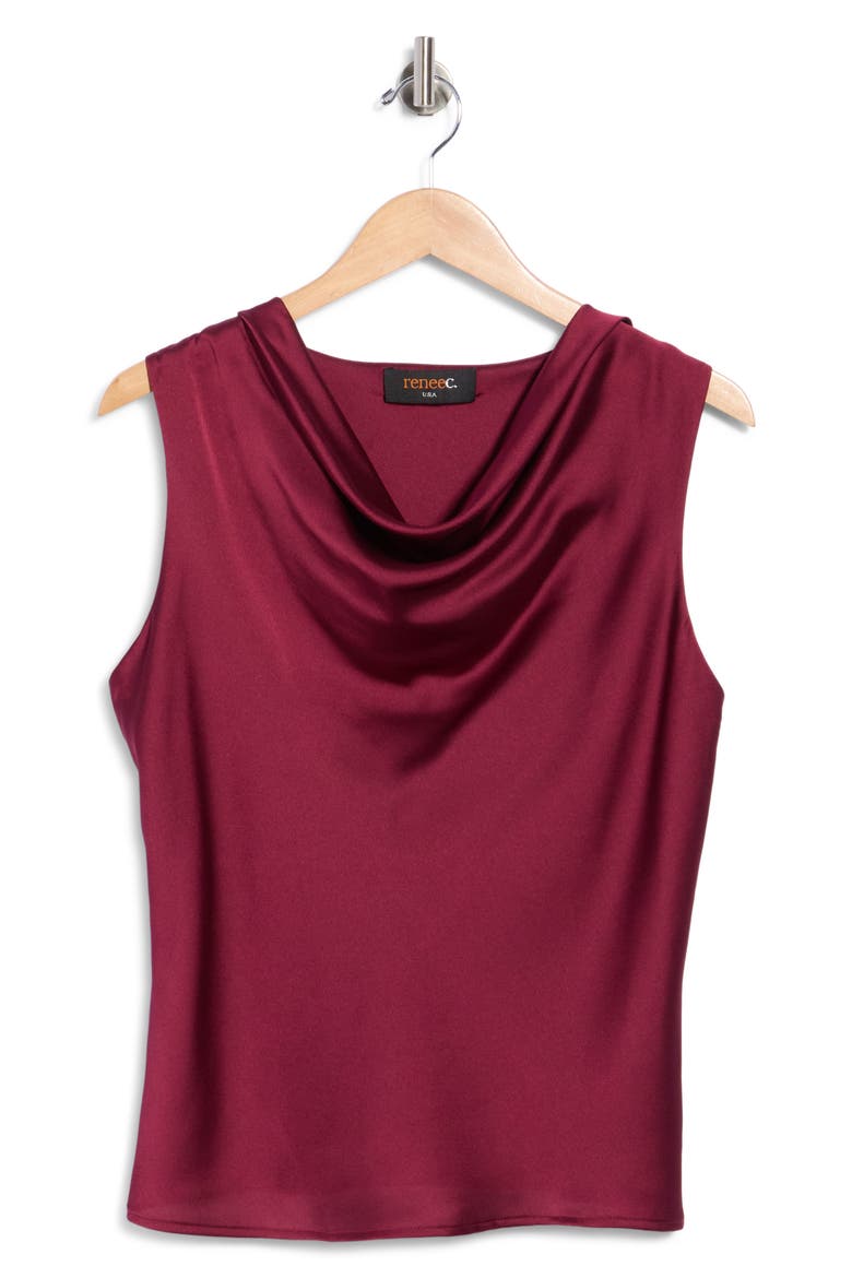 Cowl Neck Satin Top, Main, color, BURGUNDY