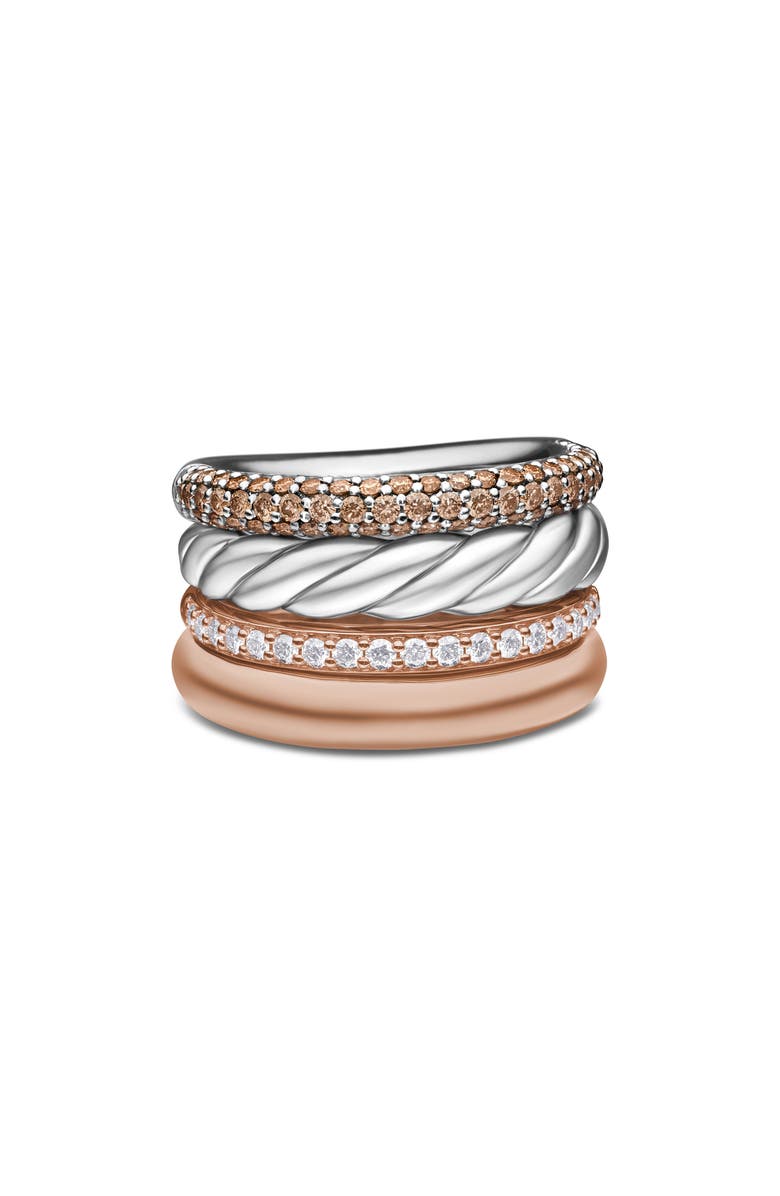 David Yurman Mercer<sup>™</sup> Mélange Multirow Ring with Pavé Diamonds, Alternate, color, Sterling Silver/ 18K Rose Gold