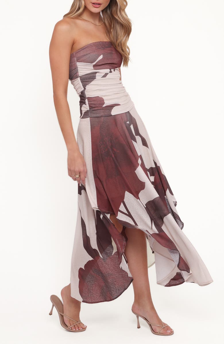 Petal & Pup Doreen Strapless Midi Dress, Alternate, color, Brown Floral