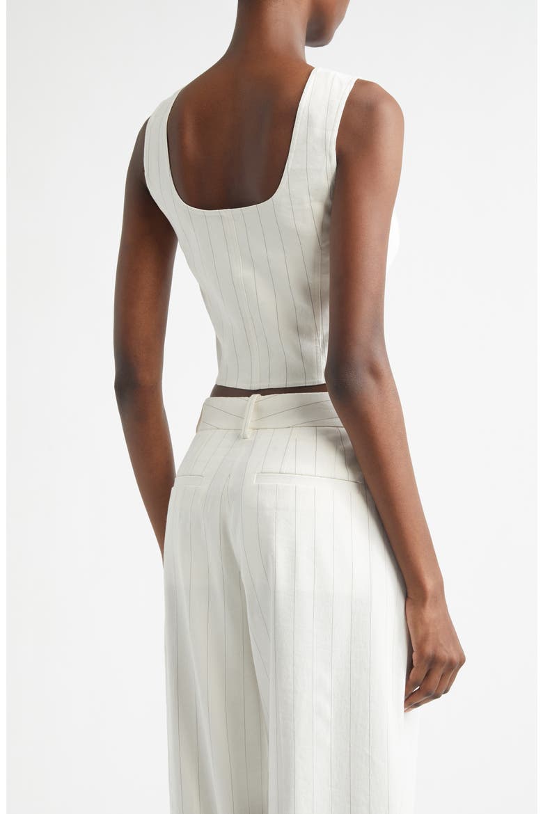 Darcy Pinstripe Linen Blend Crop Vest, Alternate, color, PEARL/ BROWN