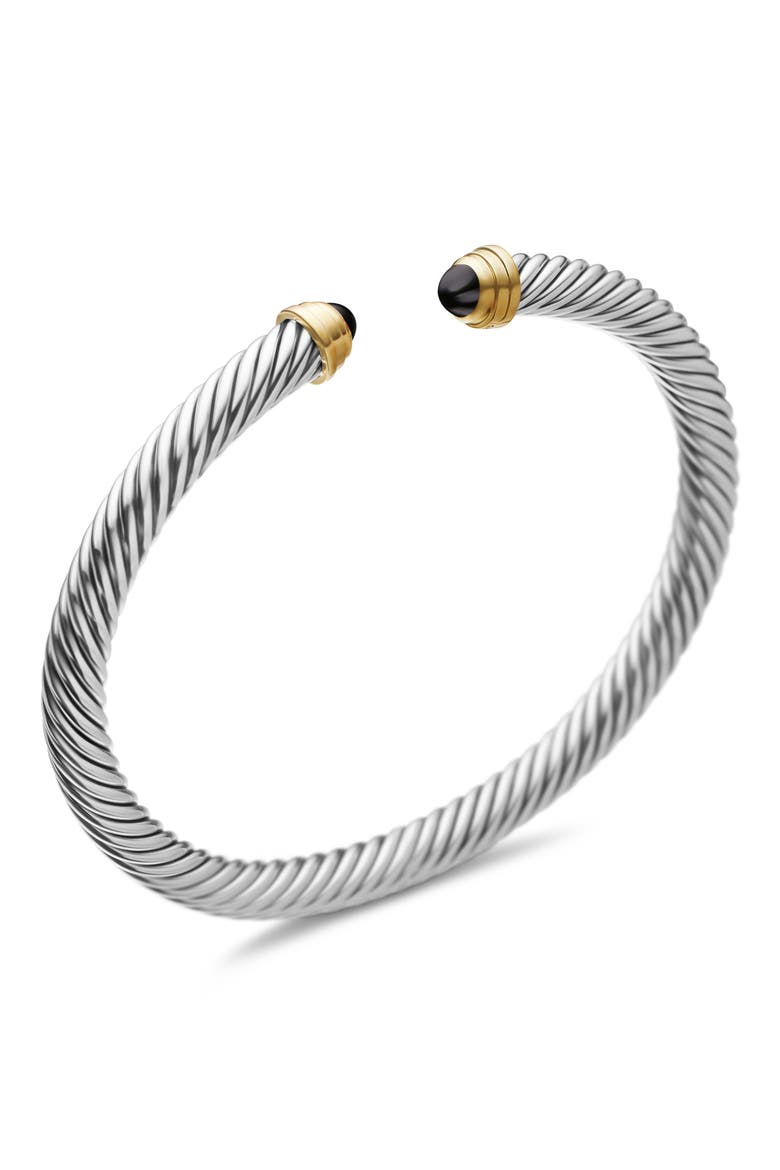 Classic Cable Bracelet in Sterling Silver with 14K Yellow Gold & Semiprecious Stone, 5mm, Alternate, color, BLACK ONYX