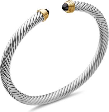 Classic Cable Bracelet in Sterling Silver with 14K Yellow Gold & Semiprecious Stone, 5mm