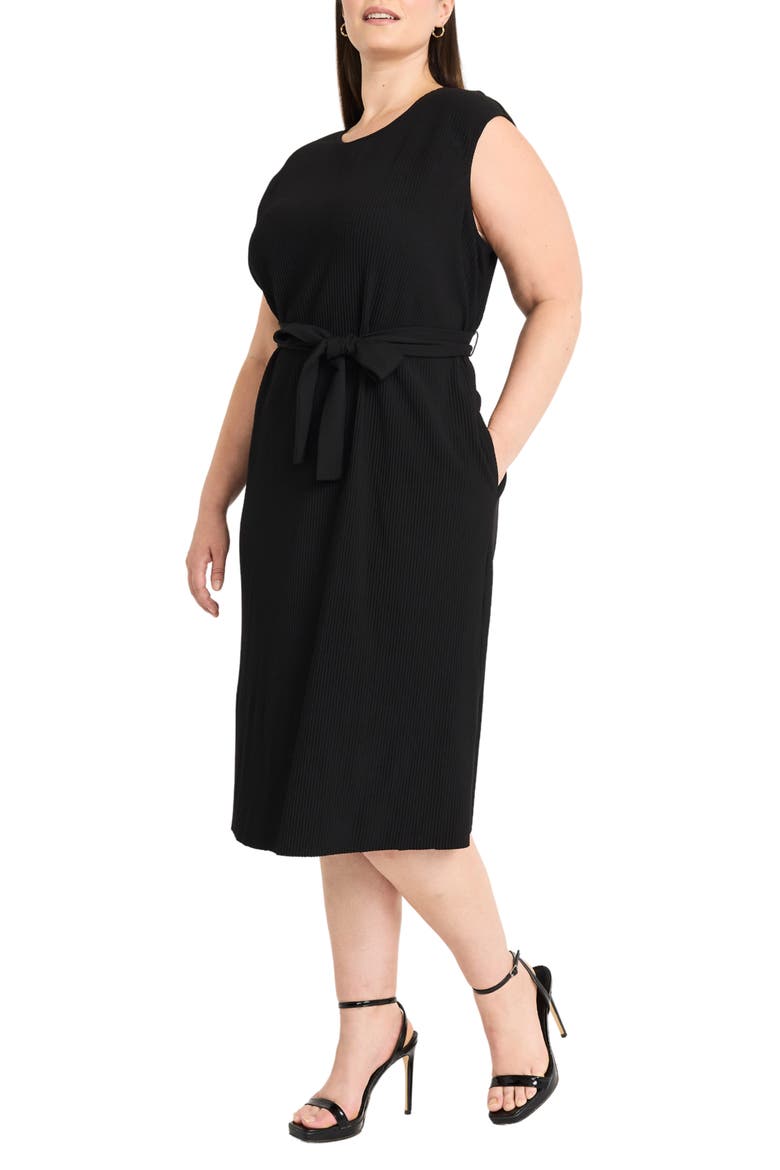 Ribbed Midi Dress, Alternate, color, BLACK