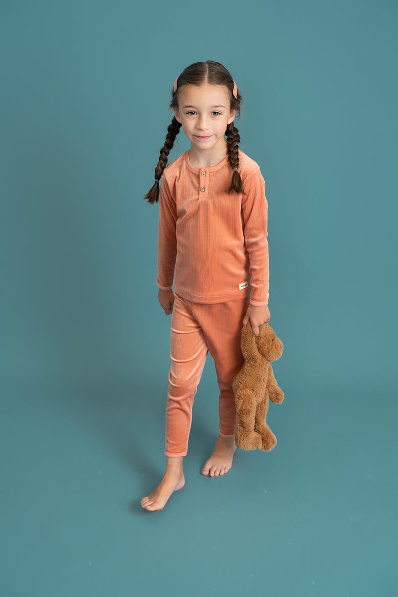 Ribbed Velour 2 Piece Long Sleeve and Pants Set, Alternate, color, Papaya
