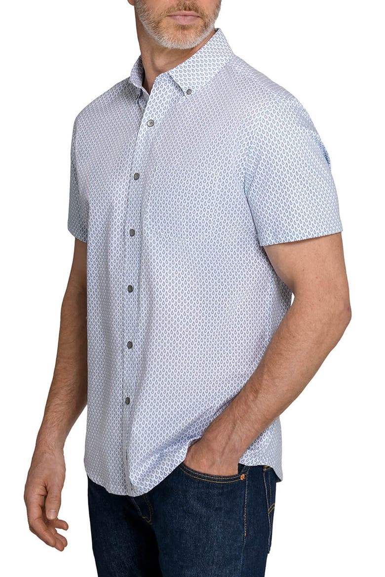 Raindrop Reworked Short Sleeve Button-Up Shirt, Alternate, color, WHITE/ BLUE