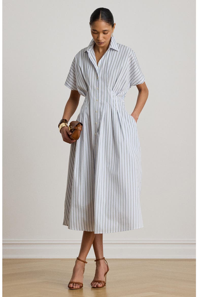 '70s Stripe Cotton Broadcloth Shirtdress, Alternate, color, BLUE/ MULTI