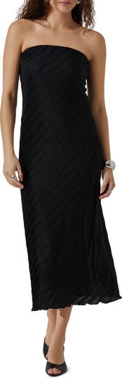 Plissé Strapless Midi Dress
