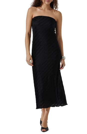 Astr The Label Plissé Strapless Midi Dress In Black