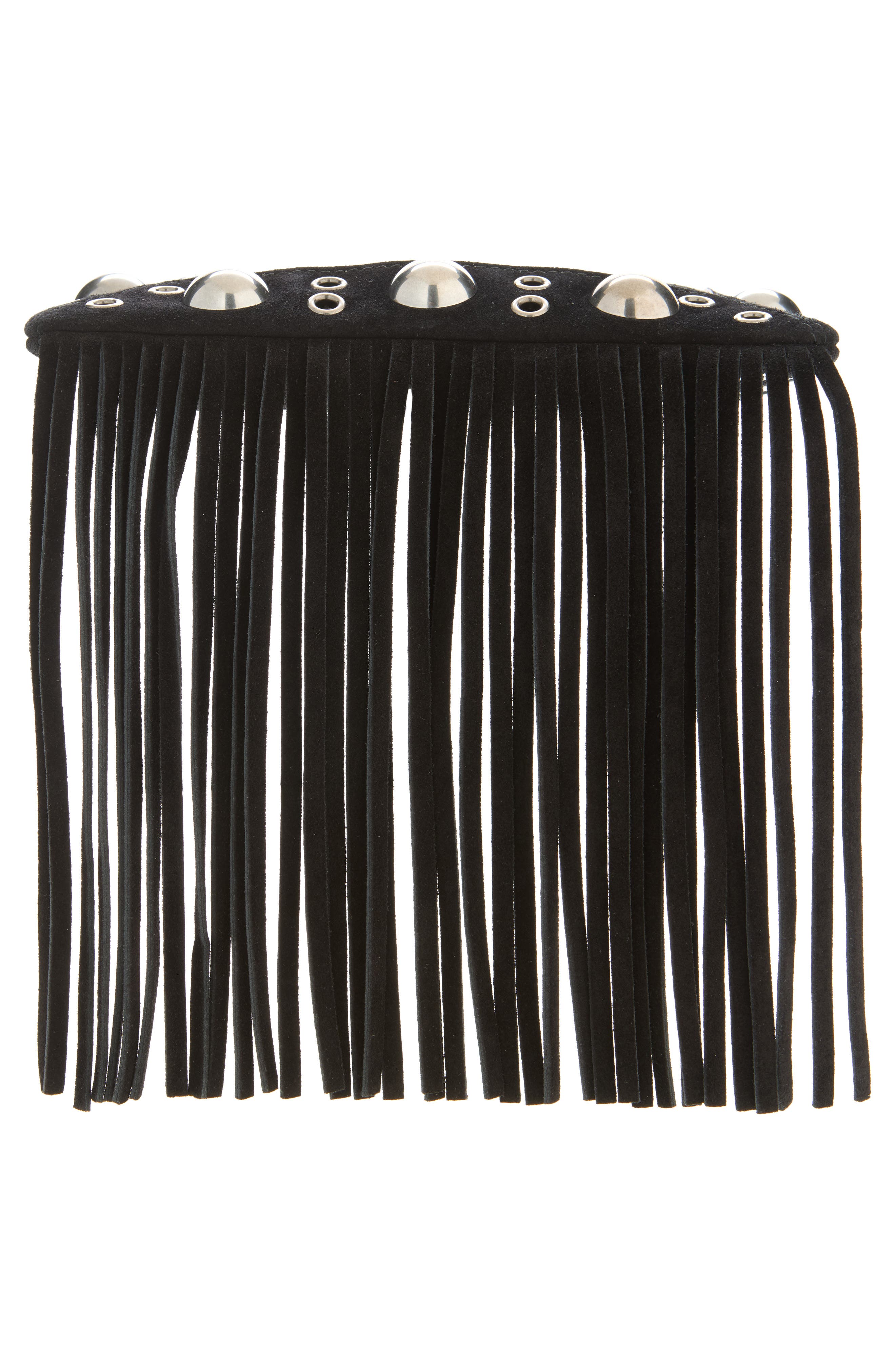 Small Nellcôte Fringe Stud Suede Crossbody Bag, Alternate, color, BLACK