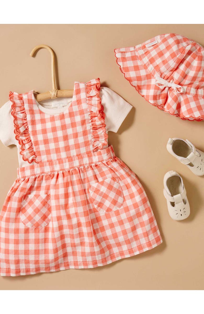 Purebaby Gingham Pinnie Dress, Alternate, color, Coral Gingham