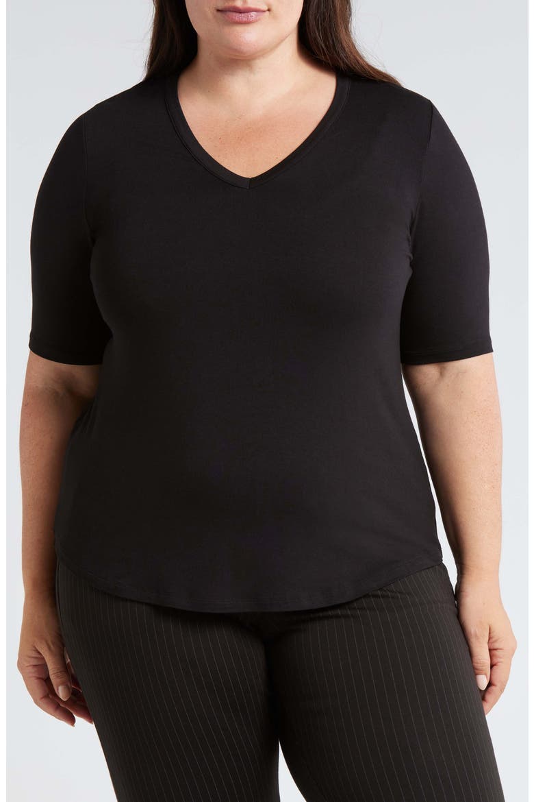 Lily Liquid Jersey V-Neck T-Shirt, Main, color, BLACK