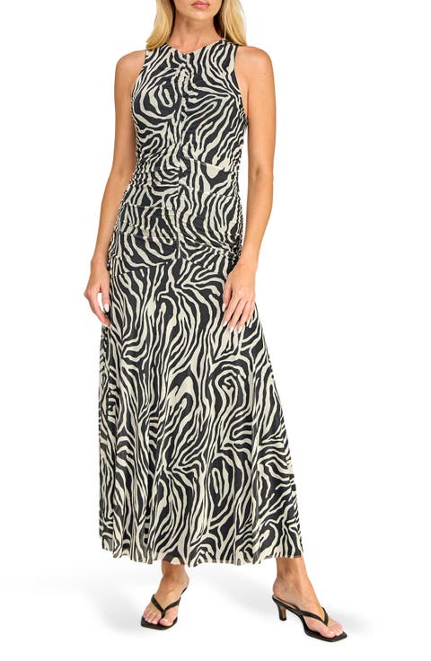 Ruched Mesh Midi Dress