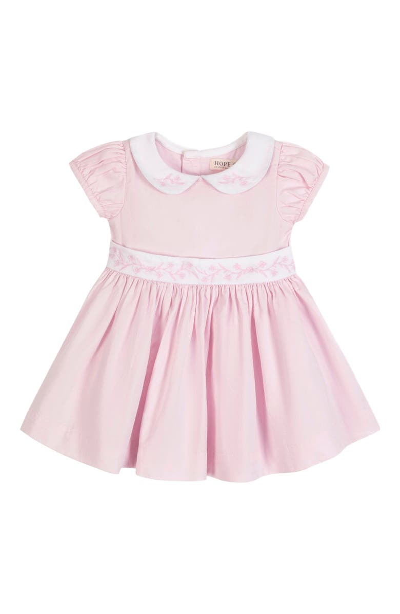 Hope & Henry Baby 3 Piece Sateen Dress with Peter Pan Collar and Bonnet Boxed Gift Set, Infant, Alternate, color,