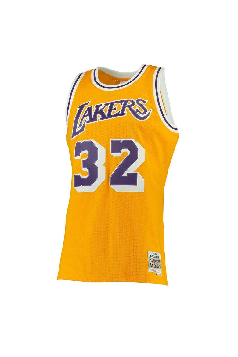 Men's Mitchell & Ness Magic Johnson Gold Los Angeles Lakers 1984/85 Hardwood Classics Swingman Jersey, Alternate, color, Gold