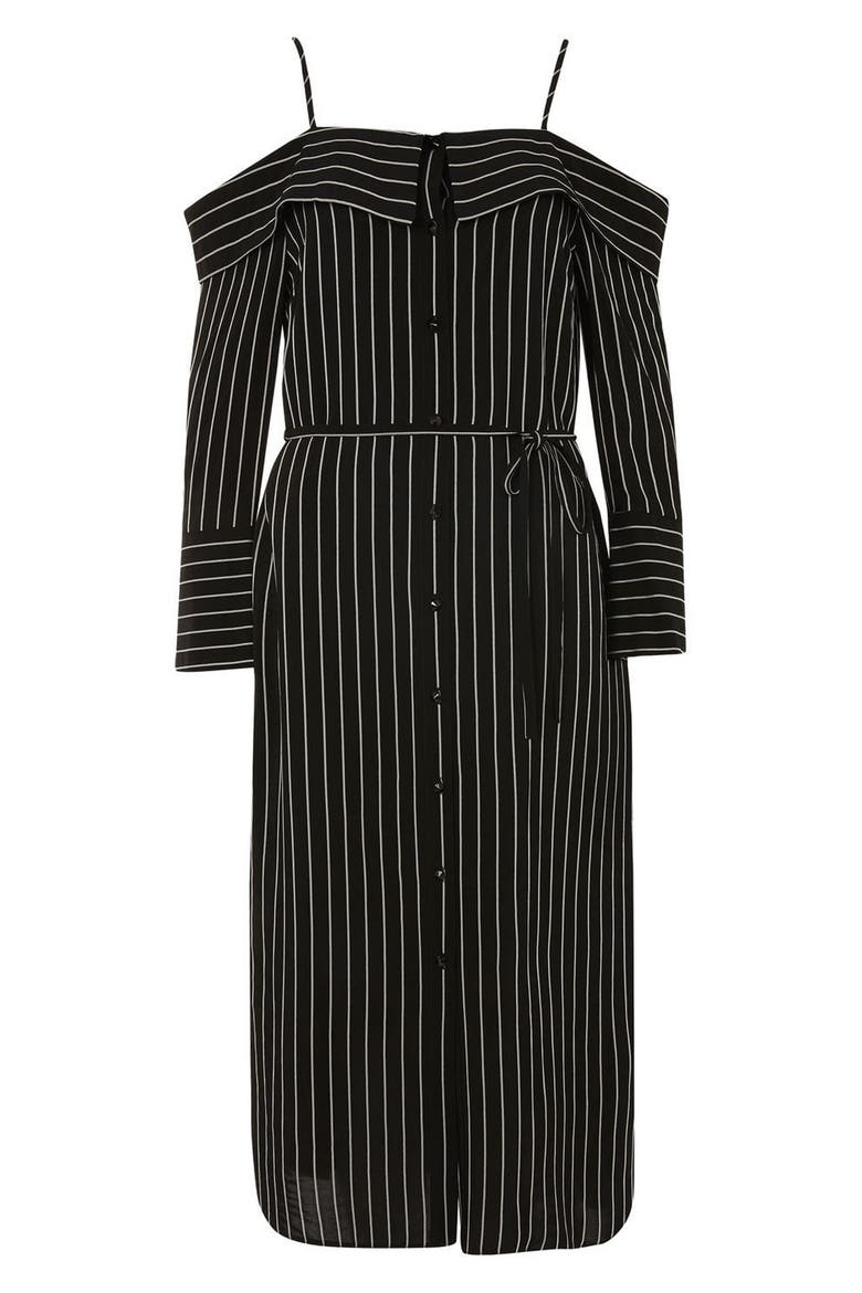 Pinstripe Midi Shirtdress, Alternate, color, BLACK MULTI