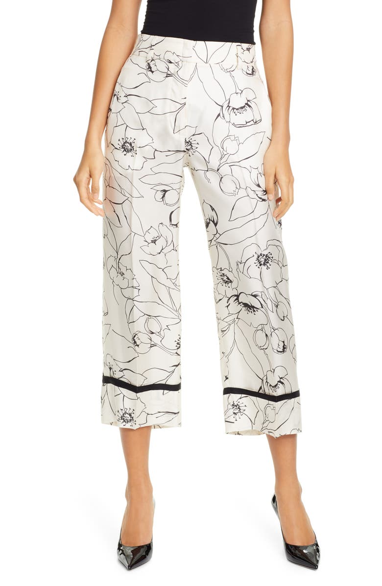 SEVENTY VENEZIA Floral Print Crop Silk Pants, Main, color, 