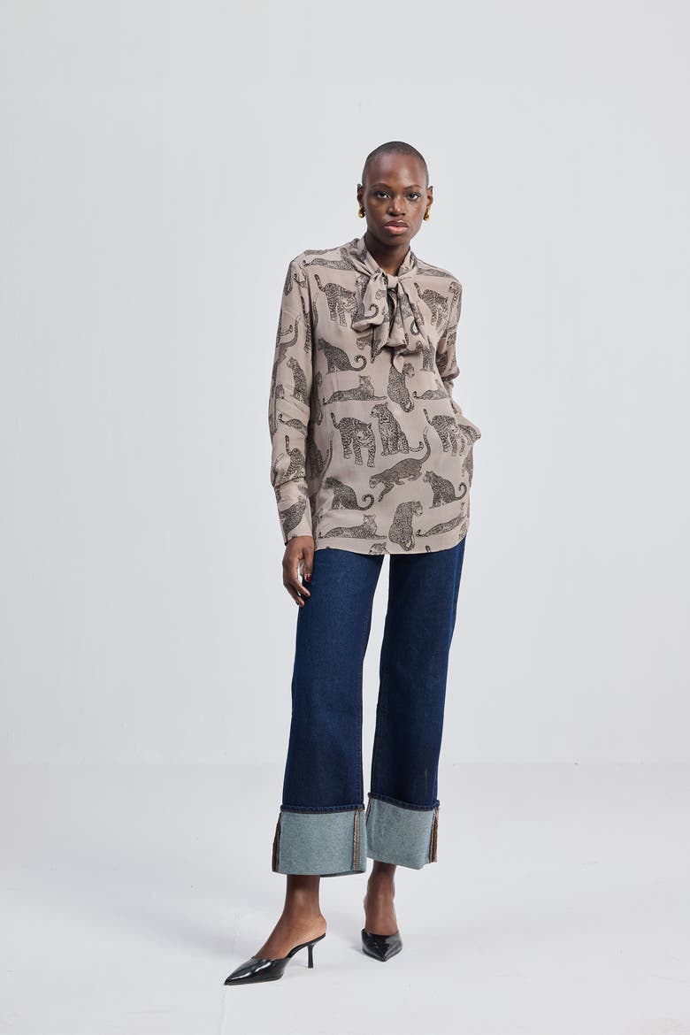 Relaxed-Fit Top with Front Tie, Alternate, color, Feral Whispers