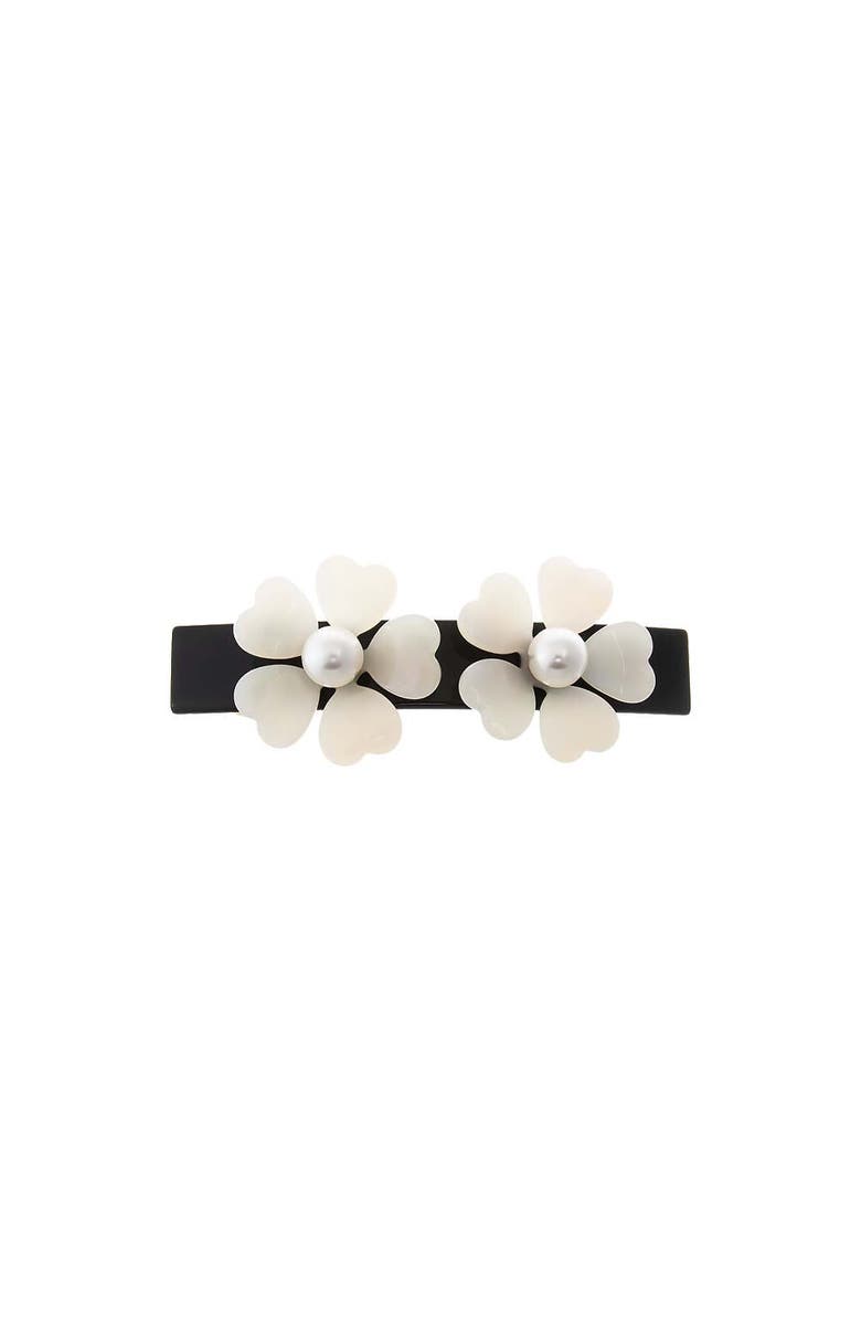 BY ADINA EDEN Small MOP Double Cutout Flower Hair Barrette, Main, color, Black & Ivory