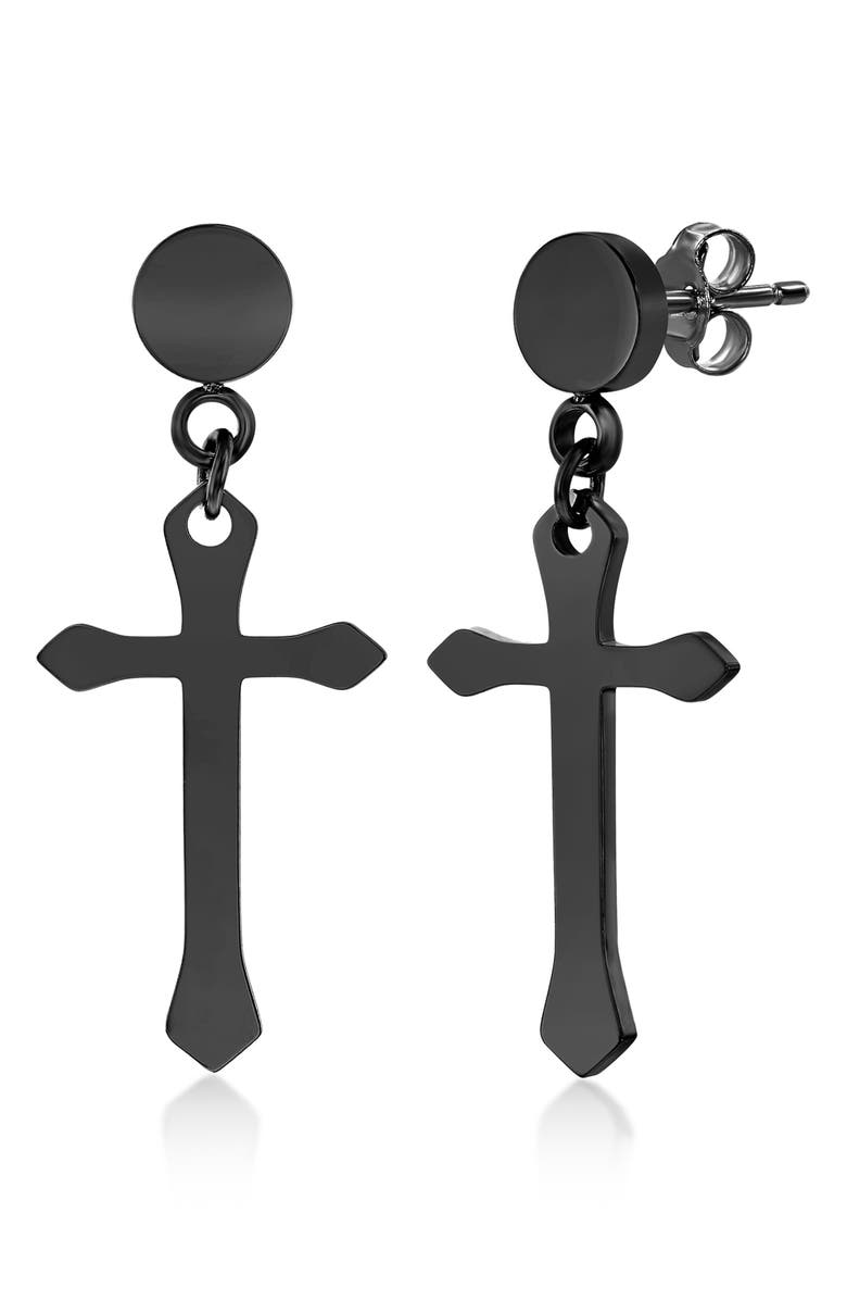 BLACKJACK Men's Polished Cross Earrings, Main, color, 