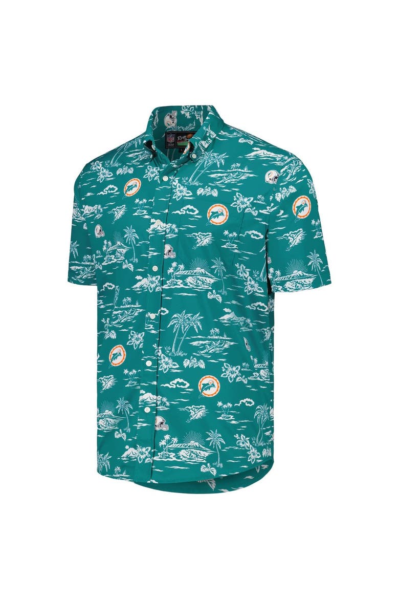 Men's Reyn Spooner Aqua Miami Dolphins Throwback Kekai Print Button-Up Shirt, Alternate, color, Aqua