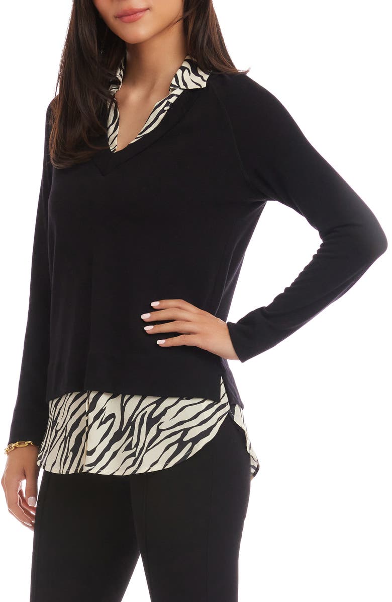 Karen Kane Mixed Media Layered Sweater, Alternate, color, Black Zebra Print