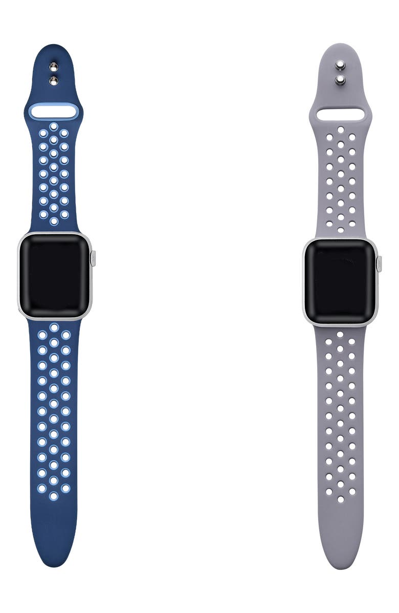 Posh Tech Assorted 2-Pack Silicone Apple Watch<sup>®</sup> Watchbands, Alternate, color, Assorted Blue/ Grey
