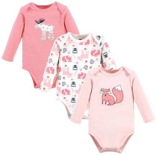 Hudson Baby Essential All-cotton Long-sleeve Bodysuit Triple Pack In Animal Print