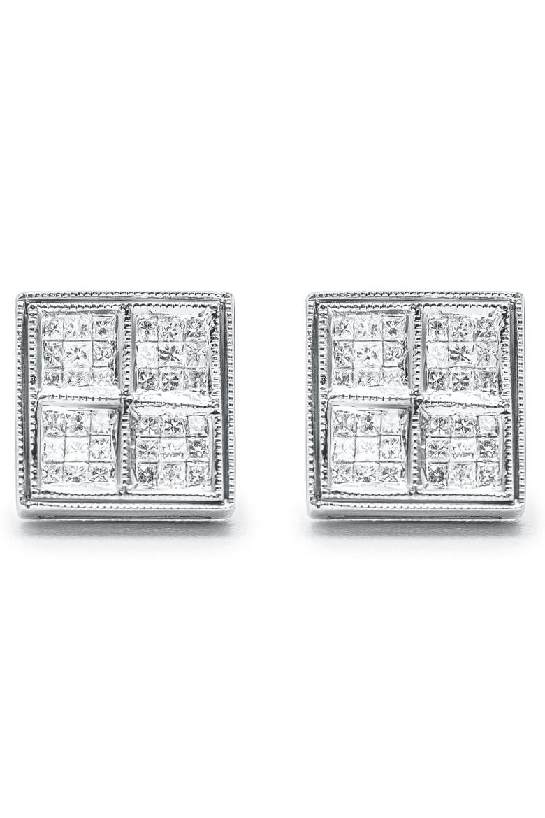 14K White Gold 1/2 Cttw Princess Diamond Composite Box Milgrain Stud Earrings, Alternate, color, White