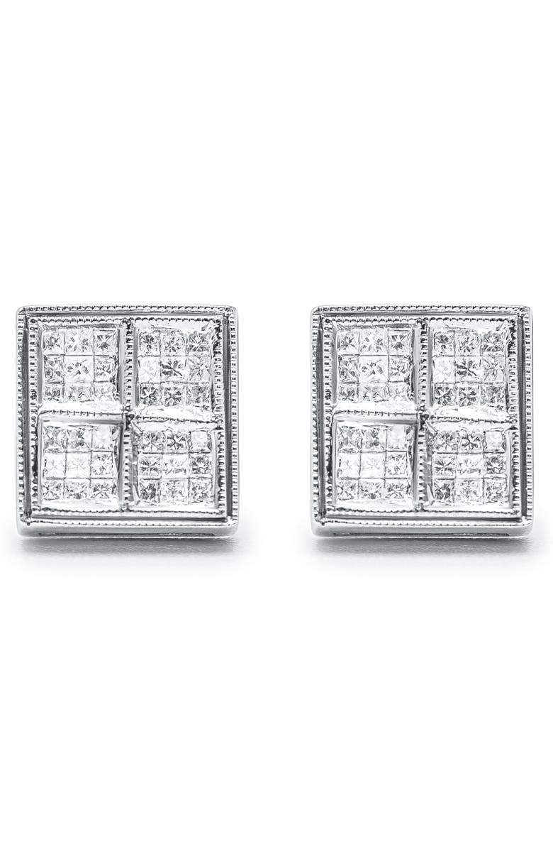 Haus of Brilliance 14K White Gold 1/2 Cttw Princess Diamond Composite Box Milgrain Stud Earrings, Alternate, color, White