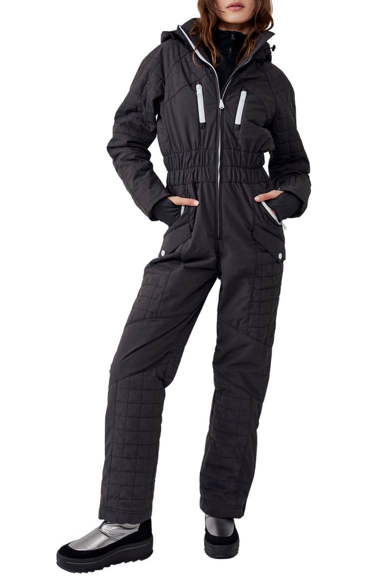 All Prepped Quilted Waterproof Snowsuit with Removable Hood, Main, color, BLACK
