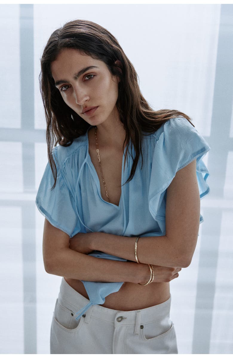 H&M Flutter-sleeved Lace-trimmed Blouse, Alternate, color, Light Blue