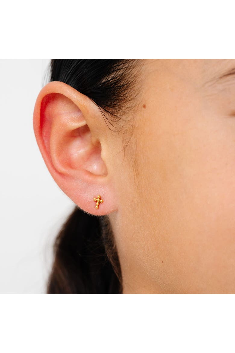 Beaded Cross Earrings, Alternate, color, Gold