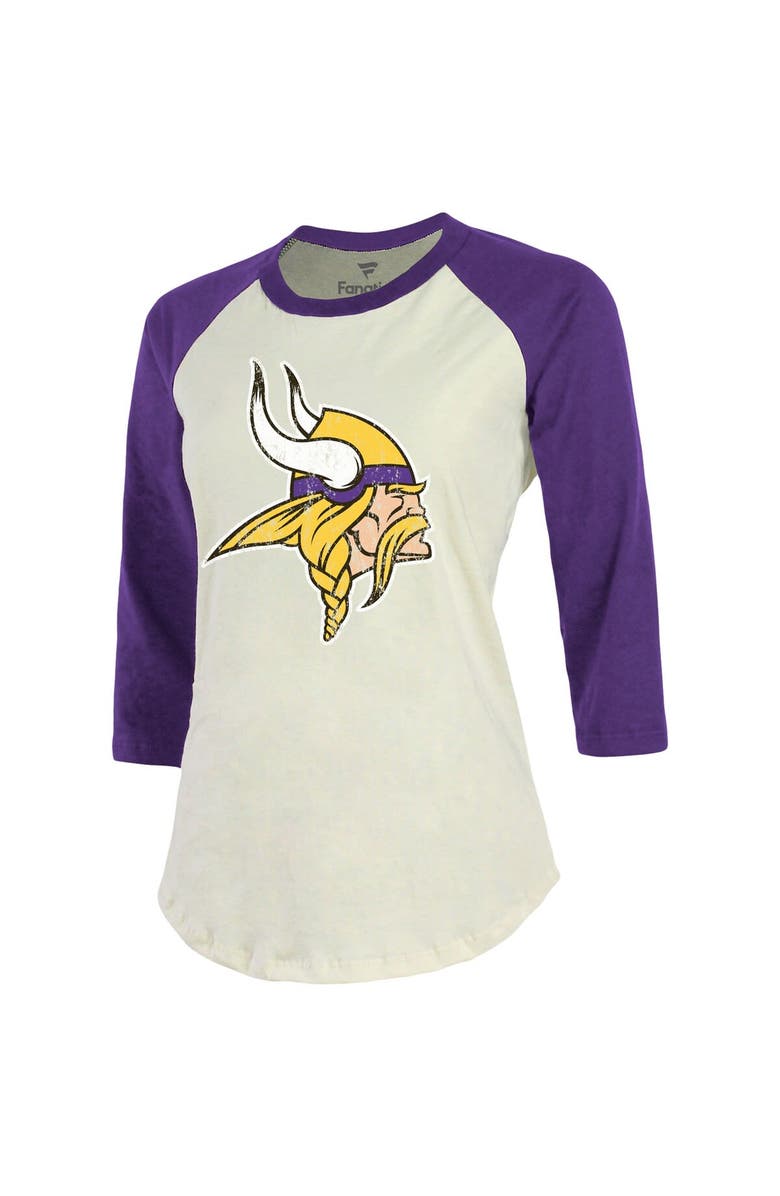 Majestic Threads Women's Majestic Threads Justin Jefferson Cream/Purple Minnesota Vikings Player Raglan Name & Number Fitted 3/4-Sleeve T-Shirt, Alternate, color, 