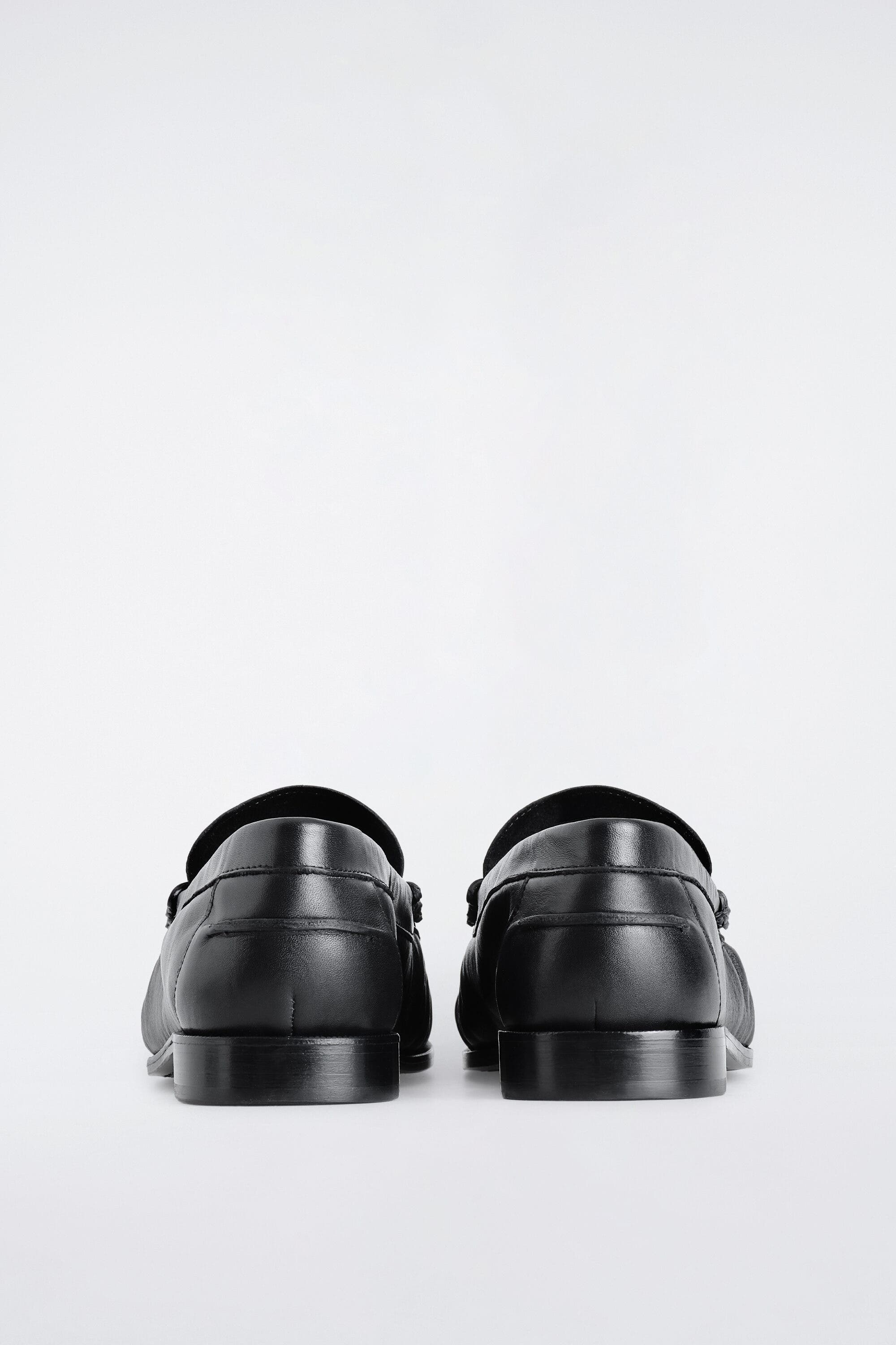Ruched Leather Loafers, Alternate, color, BLACK