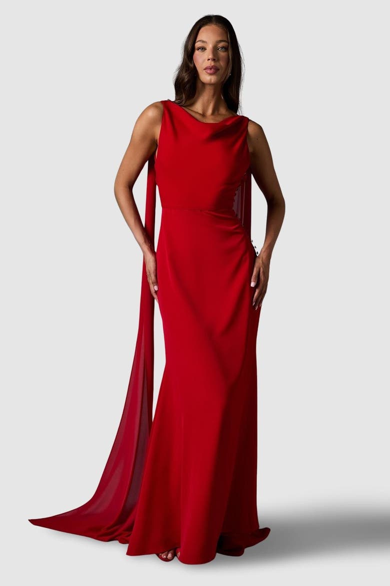 Cowl Back Crepe Maxi Dress, Main, color, Red