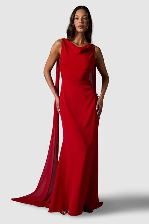 Cowl Back Crepe Maxi Dress