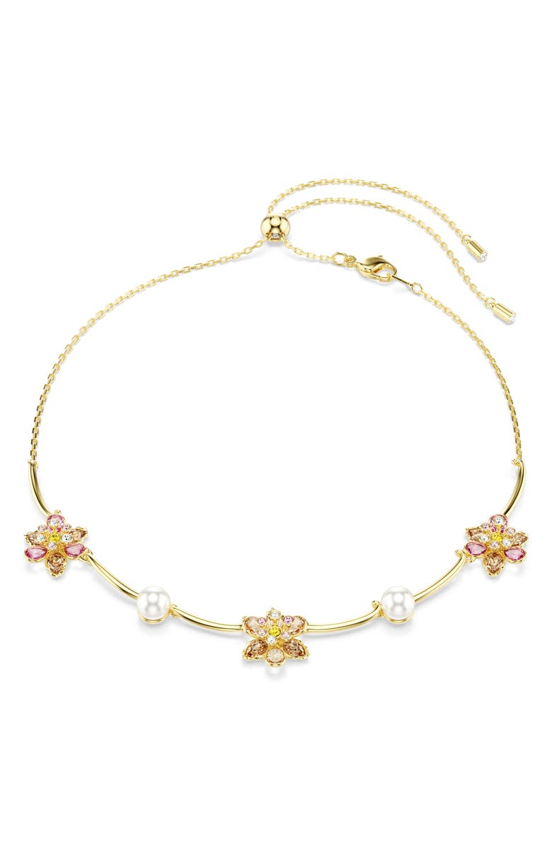 Swarovski Idyllia Crystal Flower & Faux Pearl Collar Necklace, Main, color, Gold/ Multi