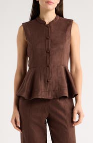 Bernardo Sleeveless Button-Up Peplum Top
