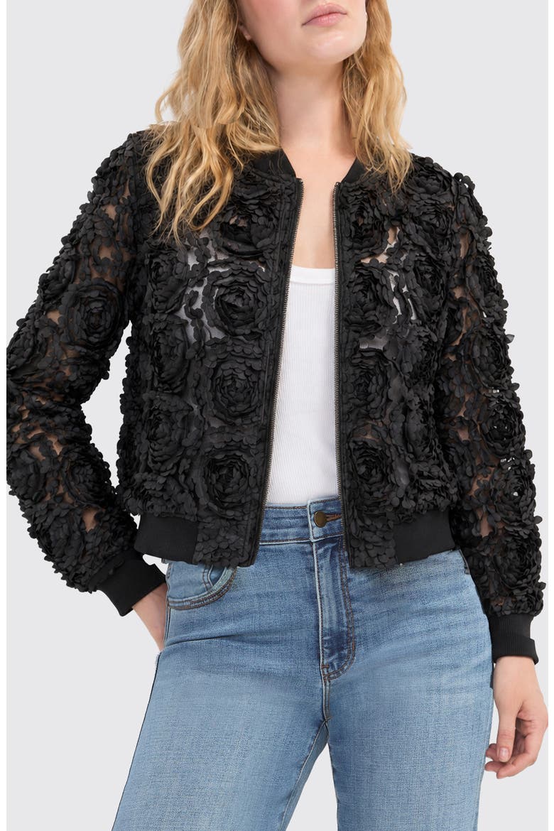Floral Appliqué Bomber Jacket, Main, color, BLACK FLORAL