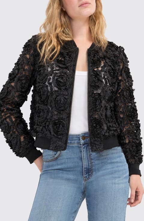 Floral Appliqué Bomber Jacket